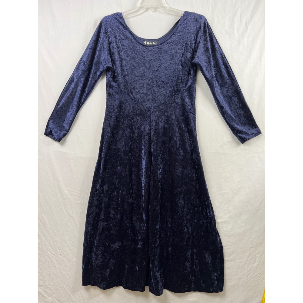 Vintage 90s All That Jazz Maxi Dress Women Medium Navy Blue Crushed Velvet